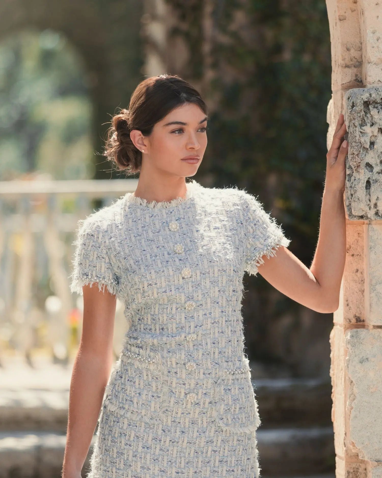 Blue Cap Sleeve Floral Button Detail Shift Dress