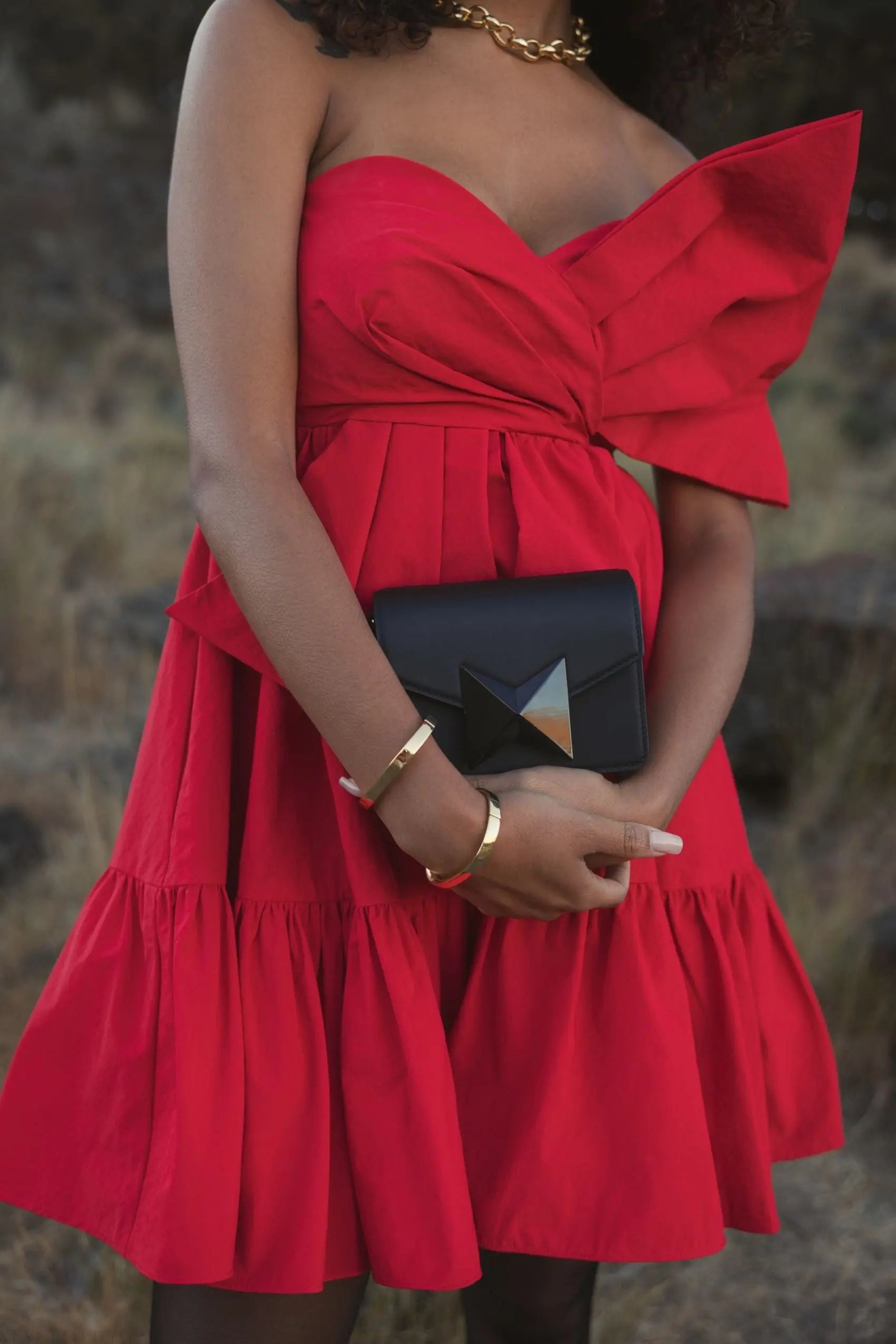 Red Faille Strapless Twist Bow Mini Dress