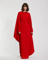 Red Crepe Boat Neck Kaftan Maxi Dress With Belt