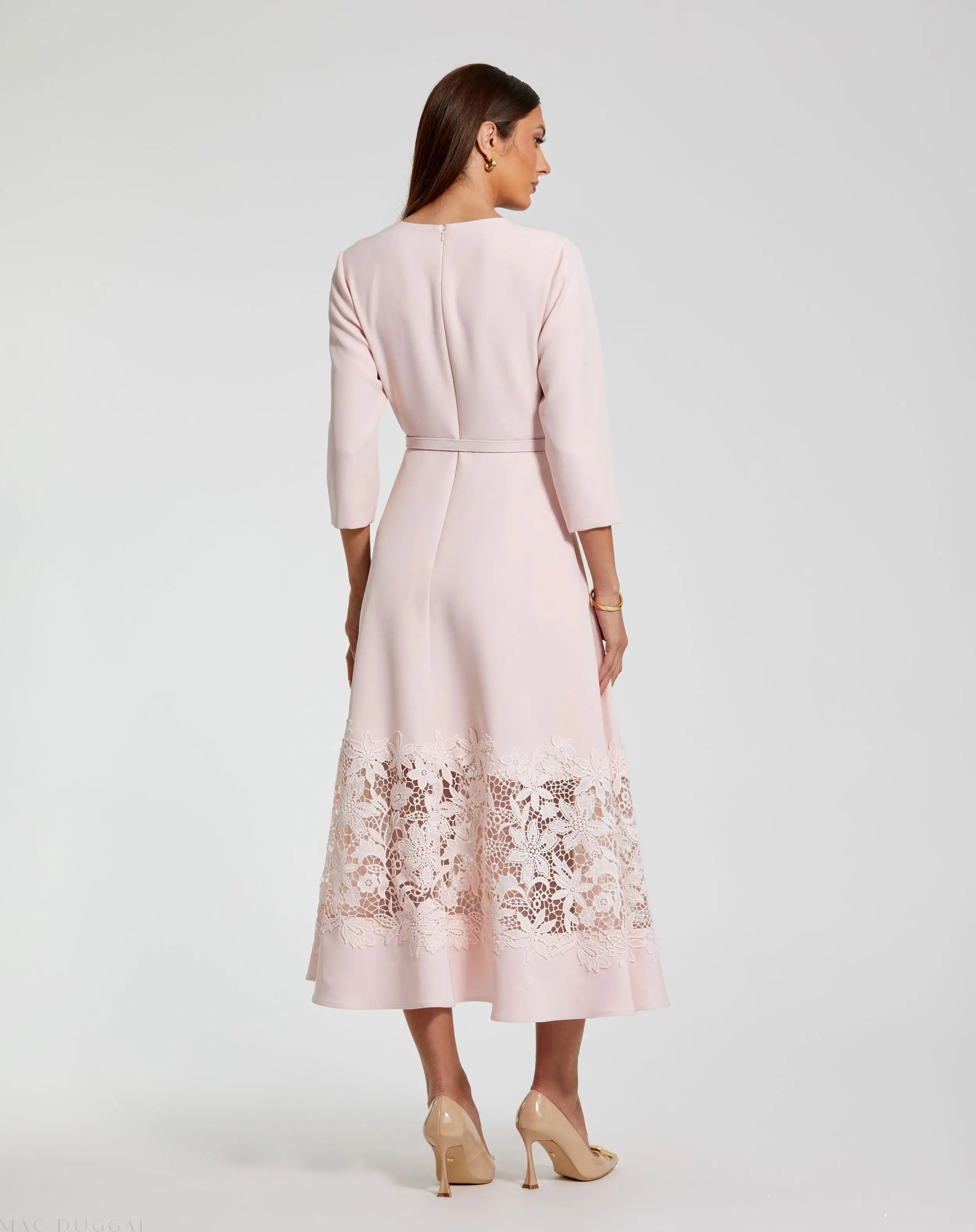 Pink Crepe Boat Neck Midi Dress With Applique Cut Out