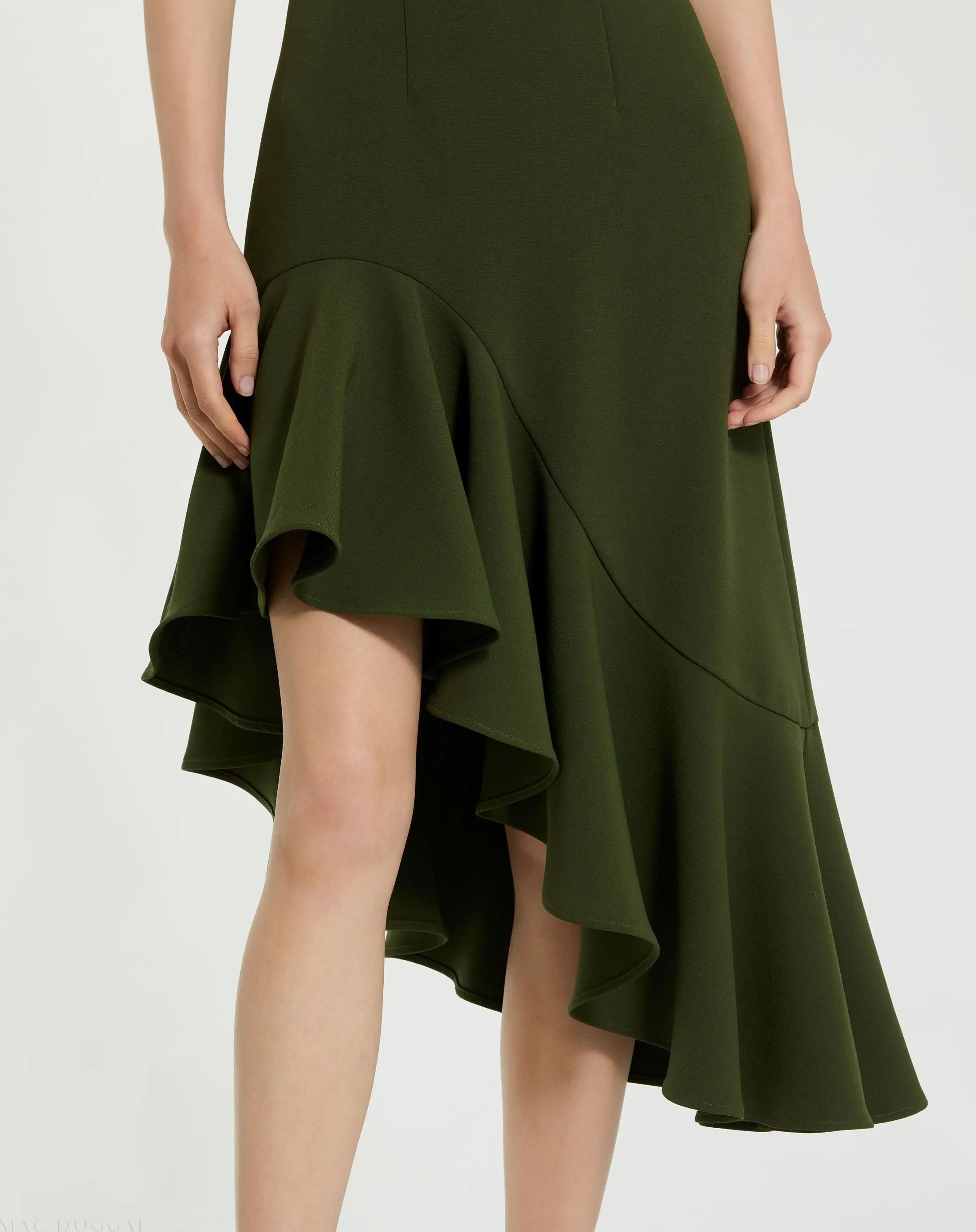 Green Crepe 3/4 Sleeve Asymmetrical Hem Dress - FINAL SALE