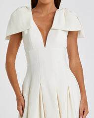 Ivory Crepe A Line Midi Dress With Bow Straps