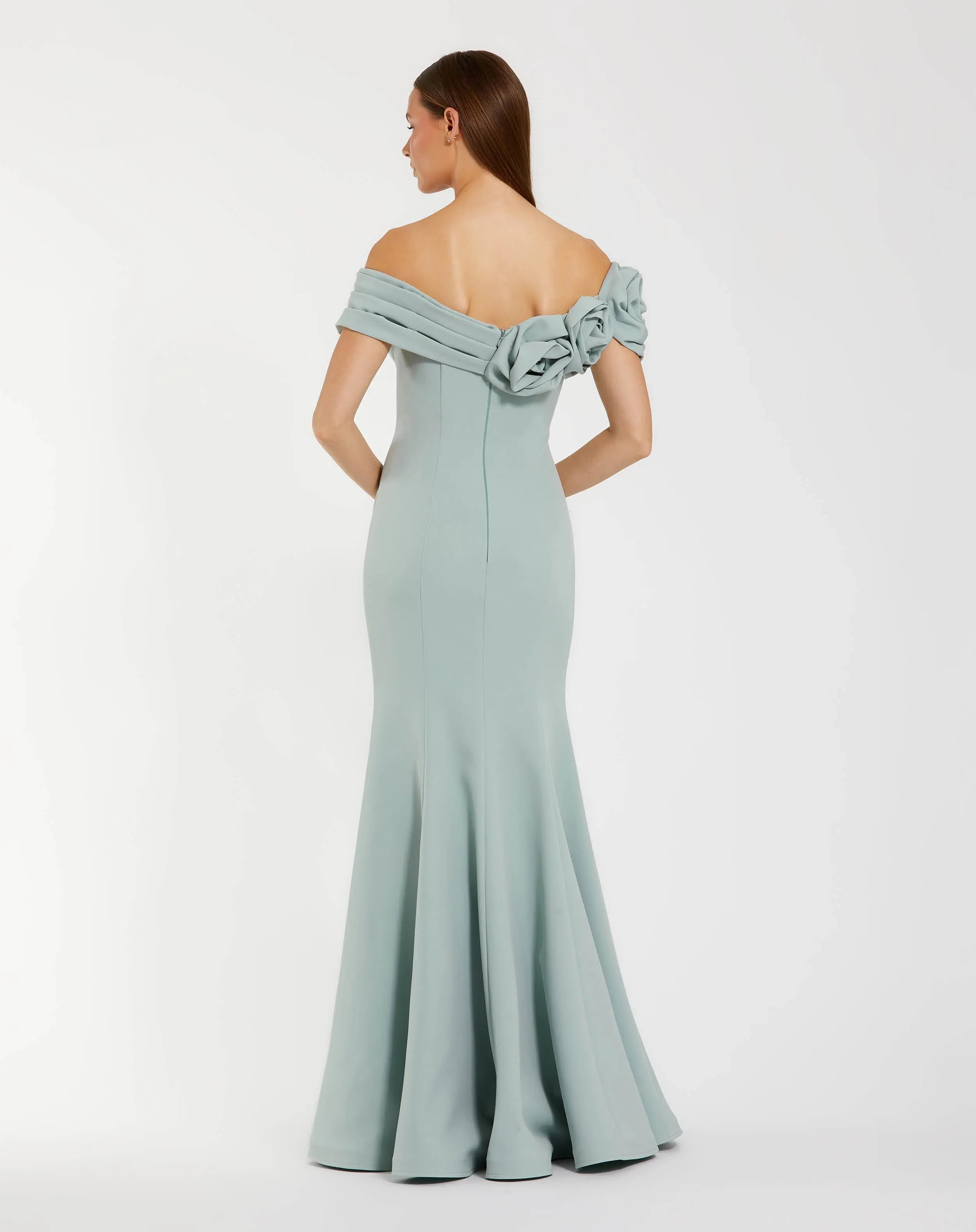 Blue Off The Shoulder Crepe Mermaid Gown