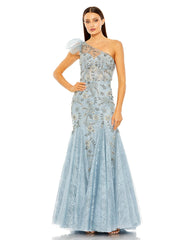 Blue One Shoulder Embellished Mermaid Gown | One of a Kind | Sz. 2