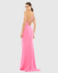 Pink One Shoulder Crepe Mermaid Gown