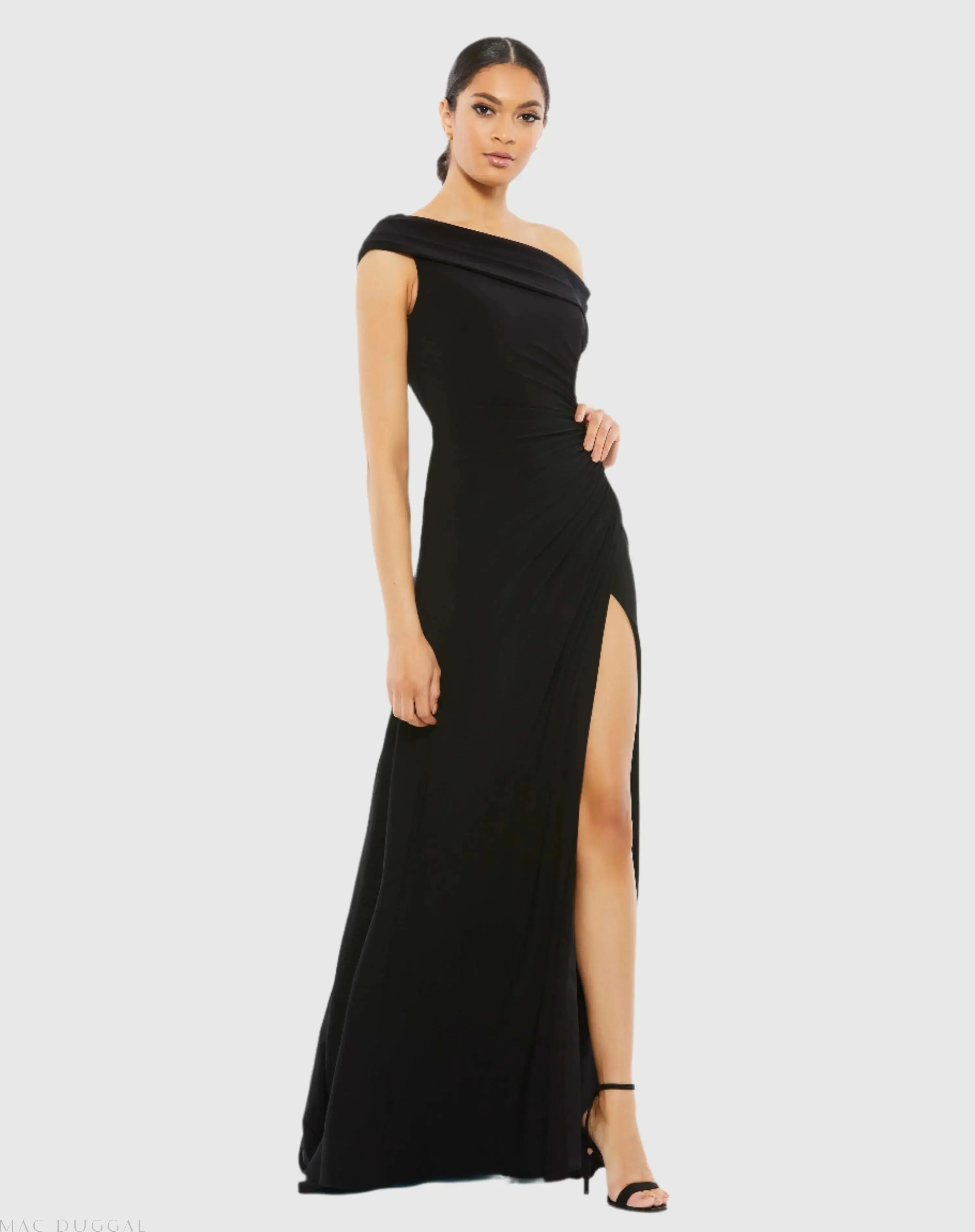 Foldover Off-the-Shoulder Slit Gown