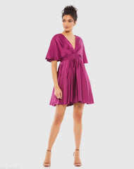 Satin Flowy Cape Sleeve Mini Dress - FINAL SALE
