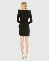 Black Long Sleeve Mini Dress with Shoulder Pads
