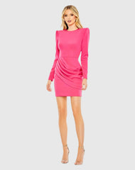 Pink Long Sleeve Mini Dress with Shoulder Pads
