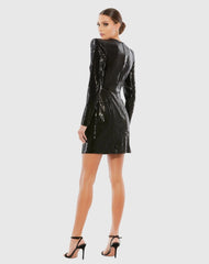 Black Sequined Structured Faux Blazer Mini Dress