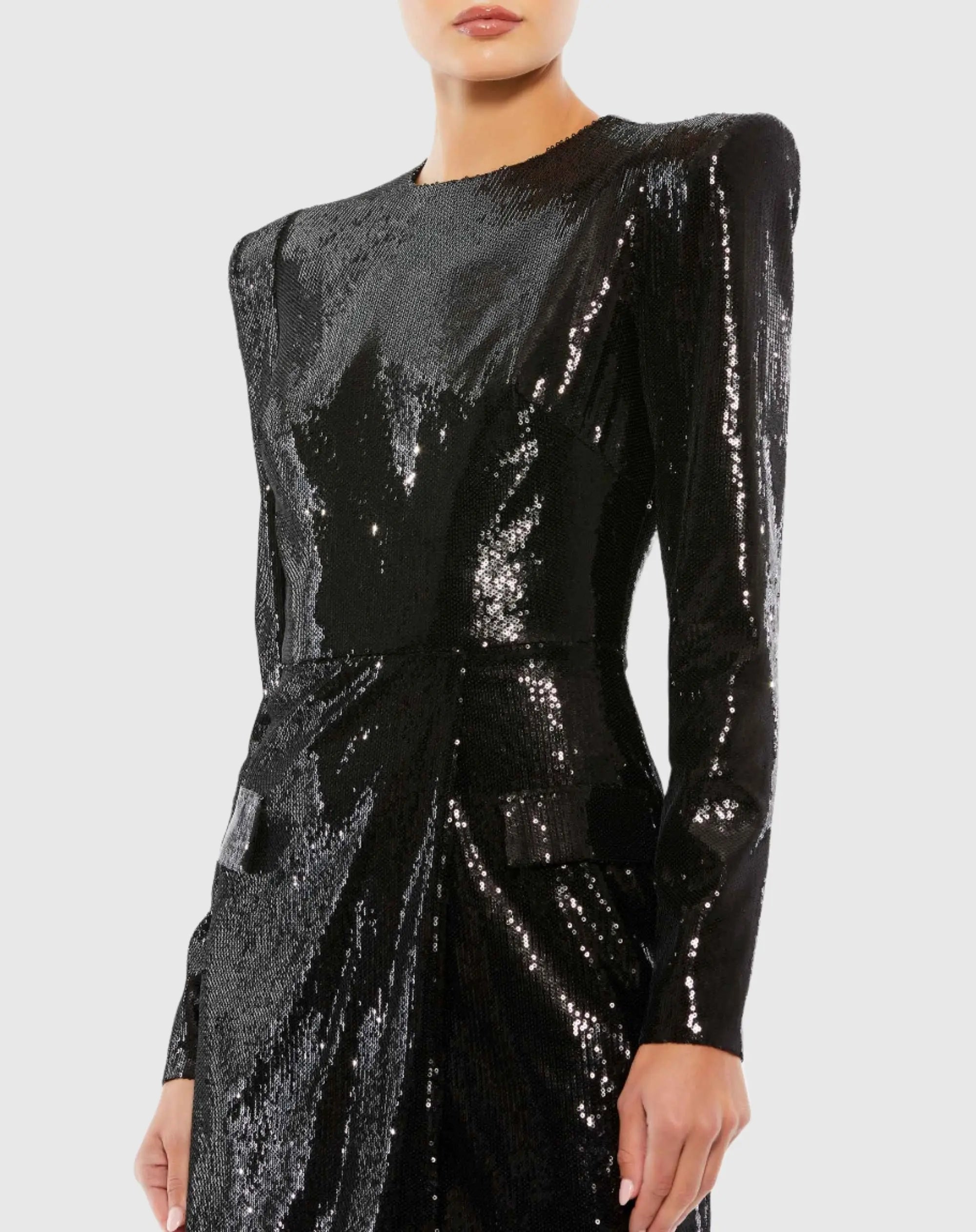 Black Sequined Structured Faux Blazer Mini Dress