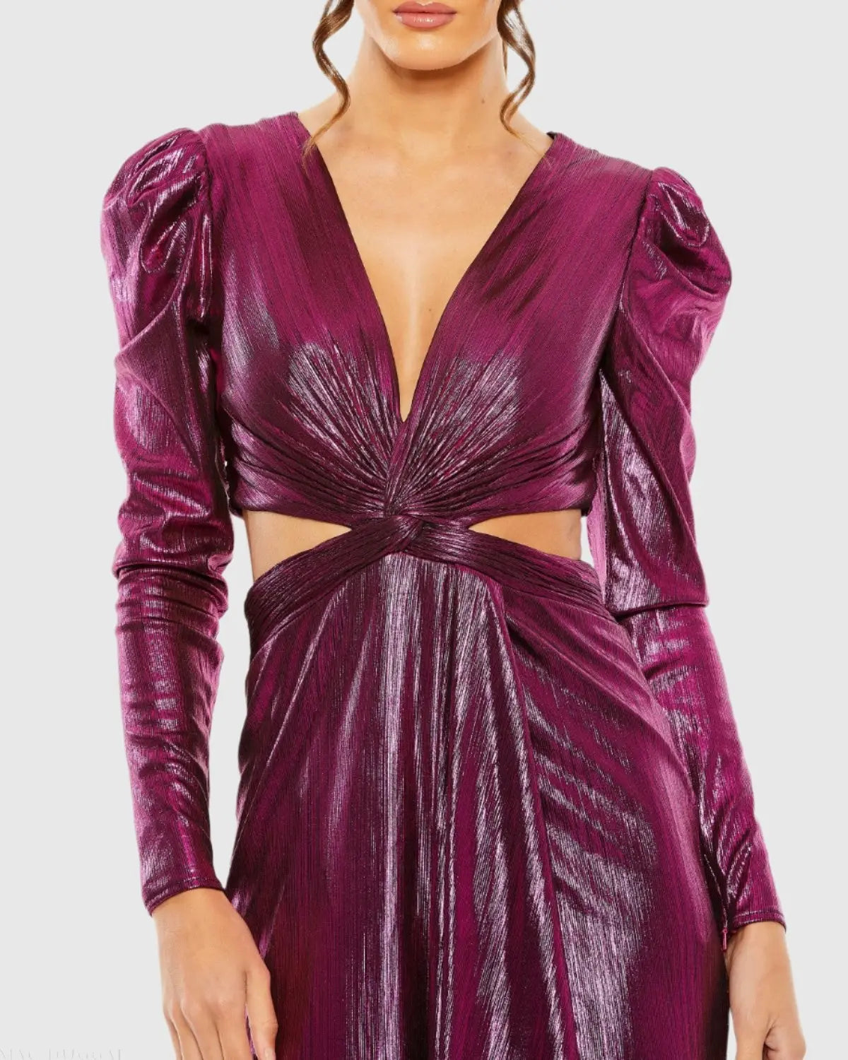 Purple Princess Sleeve Cut Out Metallic Gown
