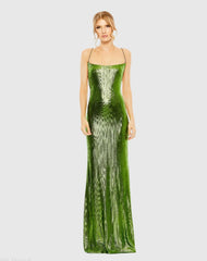 Green Metallic Corset Back Column Gown