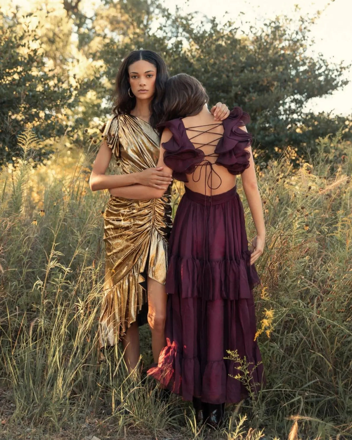 Gold One Shoulder Flutter Sleeve High Low Dress - Final Sale