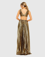 Gold Pleated Metallic Cutout Gown