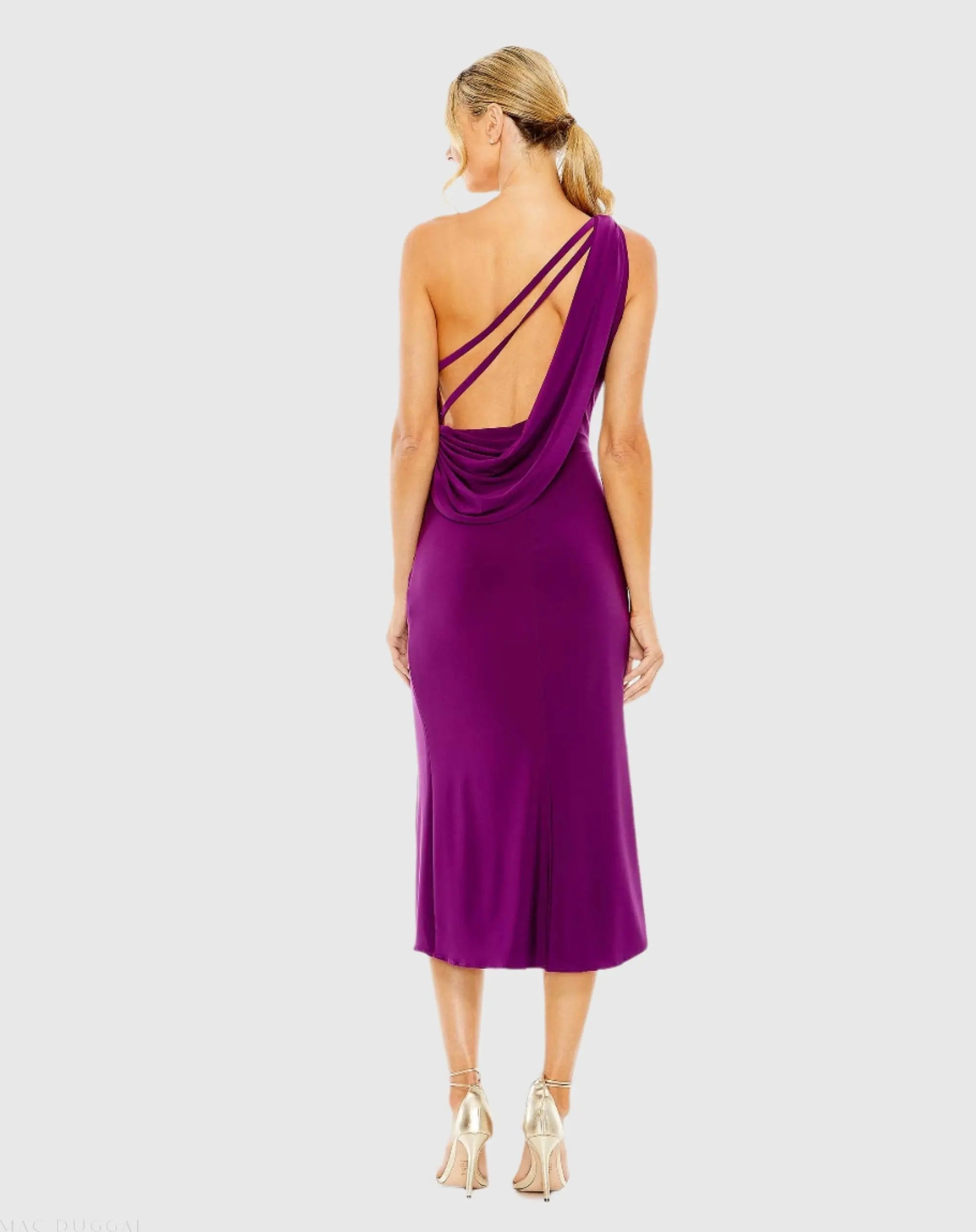 Purple One Shoulder Cowl Back Jersey Midi Dress