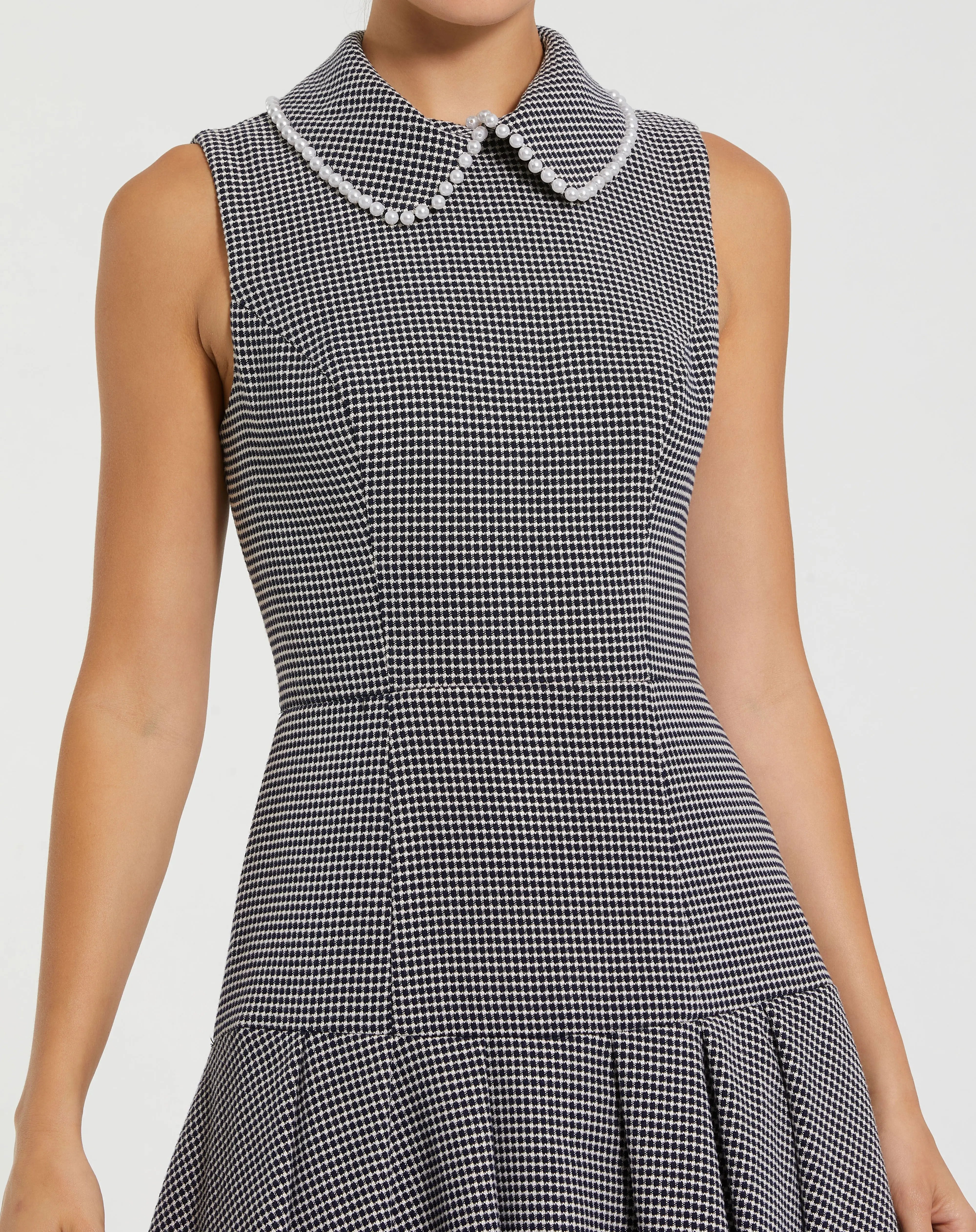 Black Sleeveless Collared Boucle Mini Dress