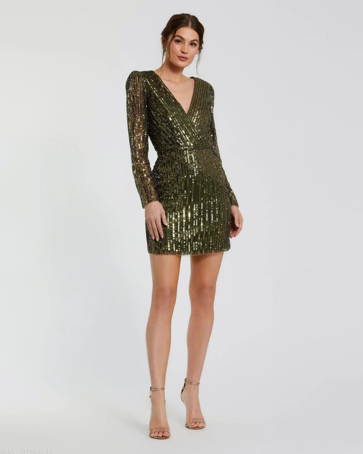 Green Long Sleeve Sequined Mini Dress
