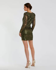 Green Long Sleeve Sequined Mini Dress