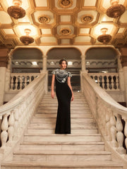 Black High Neck Embellished Column Gown