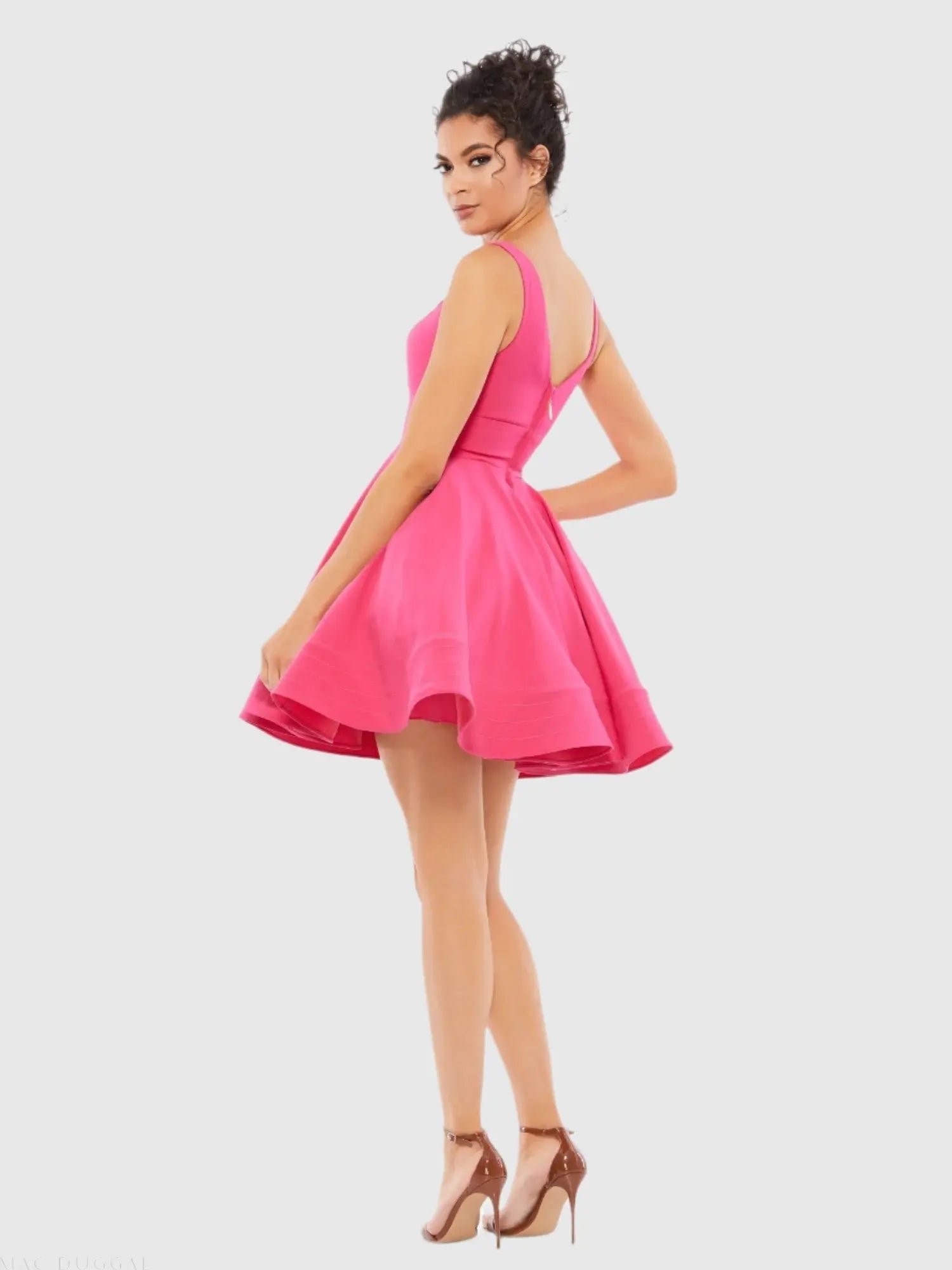 Pink V Neck Fit & Flare Mini Dress
