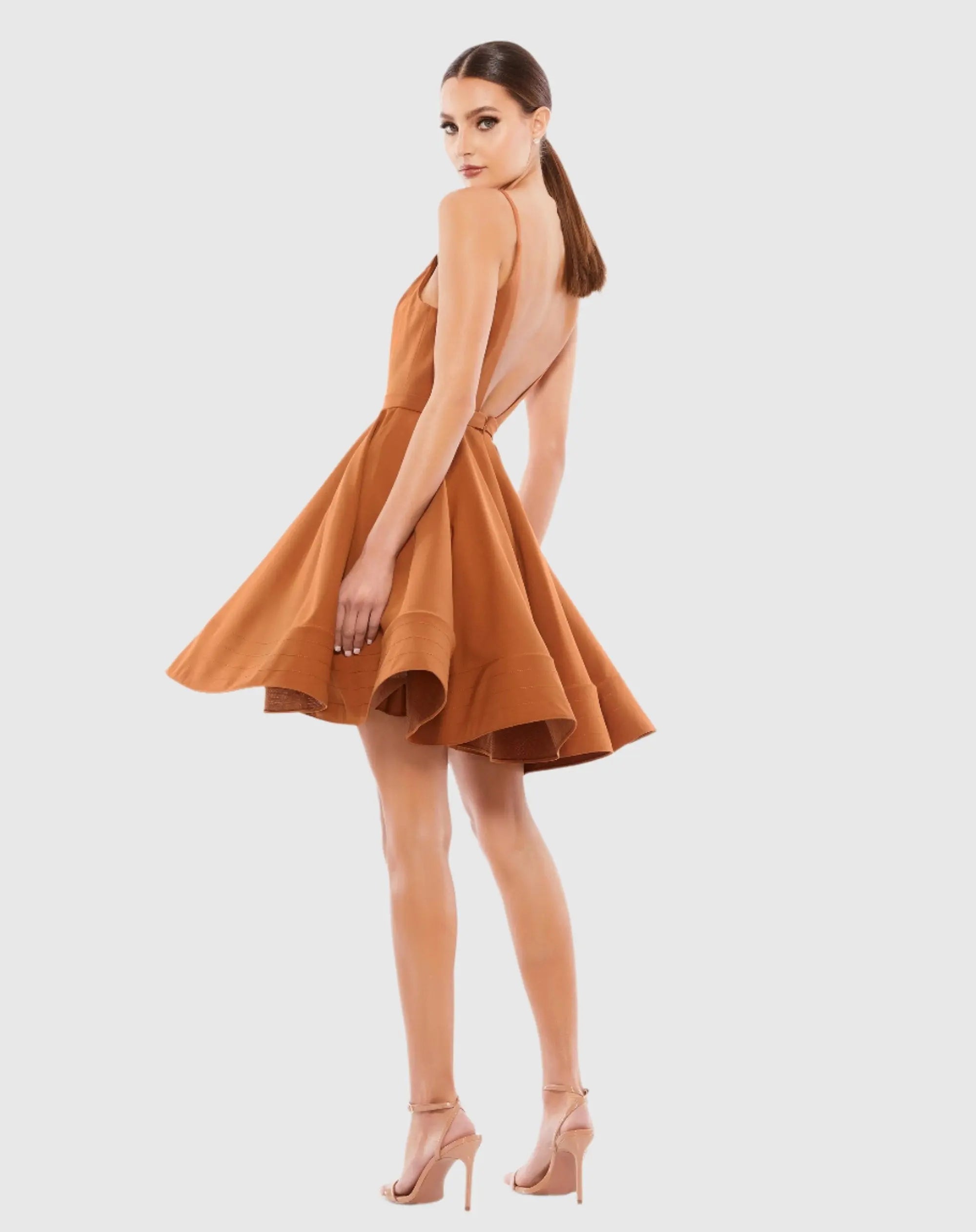 Brown Low Back A-Line Party Dress