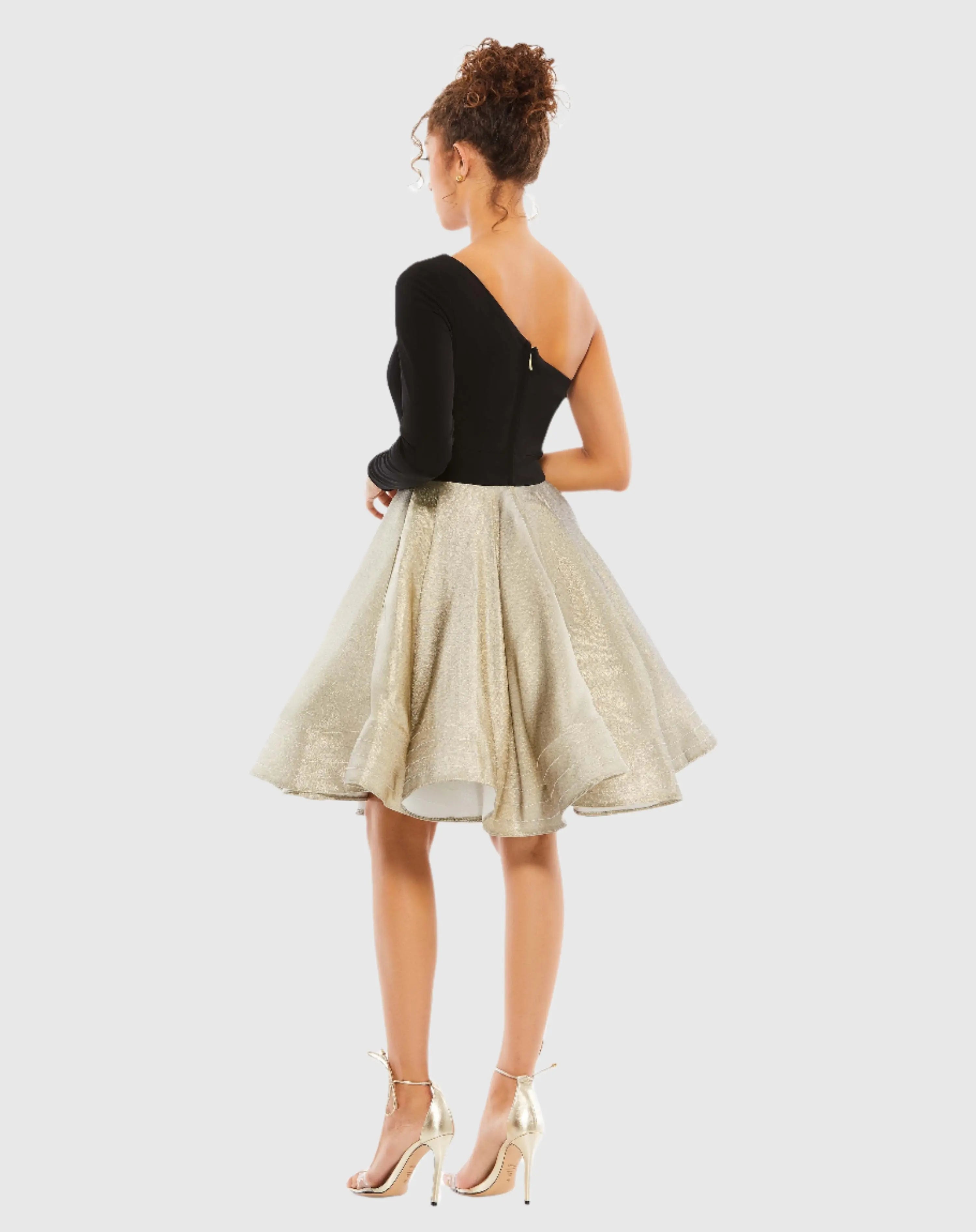 Black and Gold One Shoulder A-Line Dress