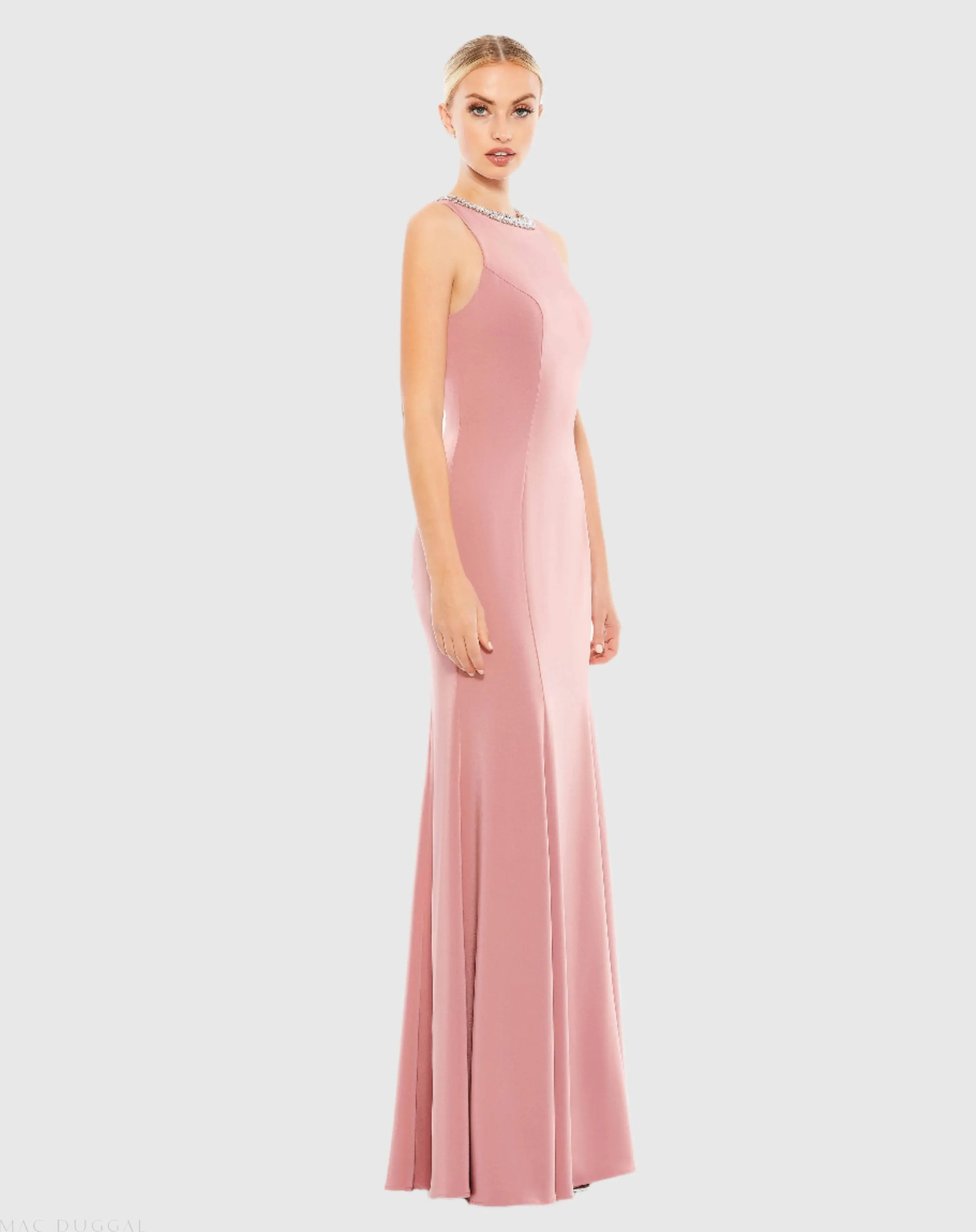 Pink Embellished Neck Trumpet Gown