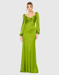 Green Sweetheart Neckline Puff Sleeve Gown
