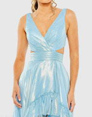 Blue Cut Out High V-Neck Low A-line Dress - FINAL SALE