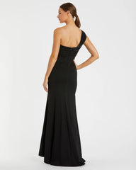 Black One Shoulder Draped Trumpet Gown