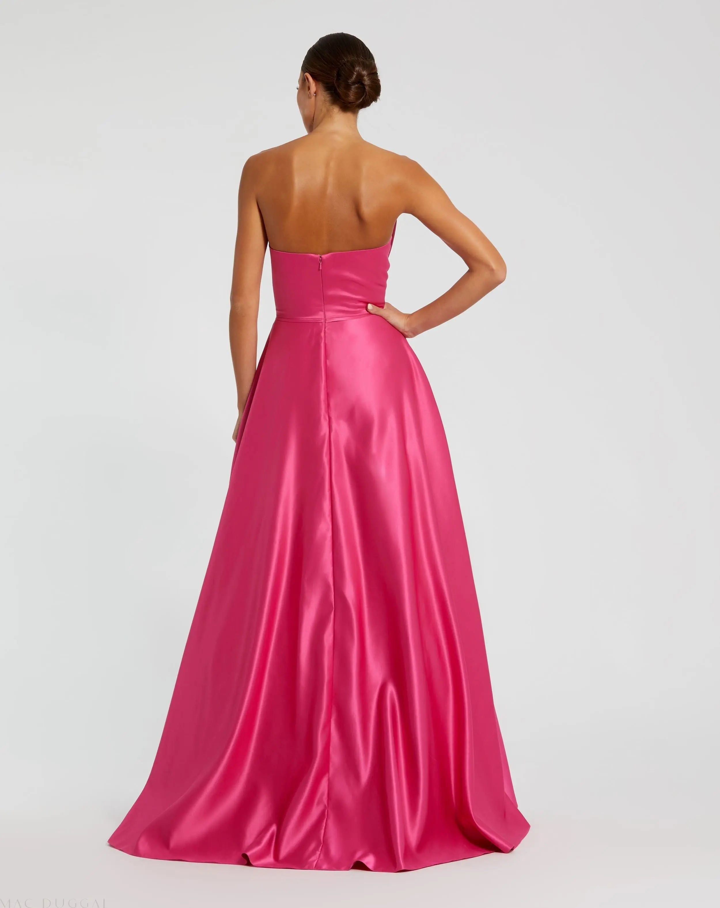 Pink Strapless A-Line Bow Ballgown