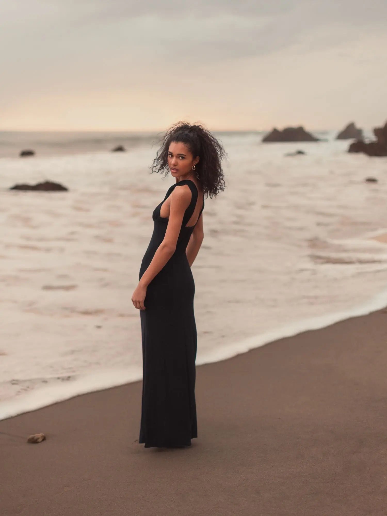 Black Knotted Halter Neck Keyhole Jersey Gown