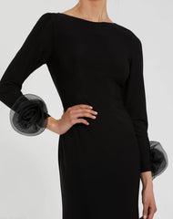 Black Long Sleeve Fitted Jersey Gown With 3D Flowers
