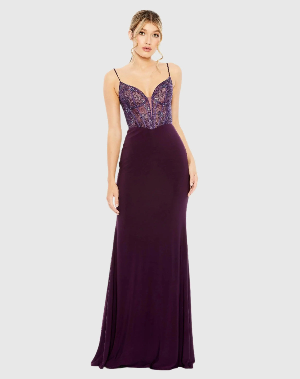 Purple Sweetheart Mesh Embellished Gown