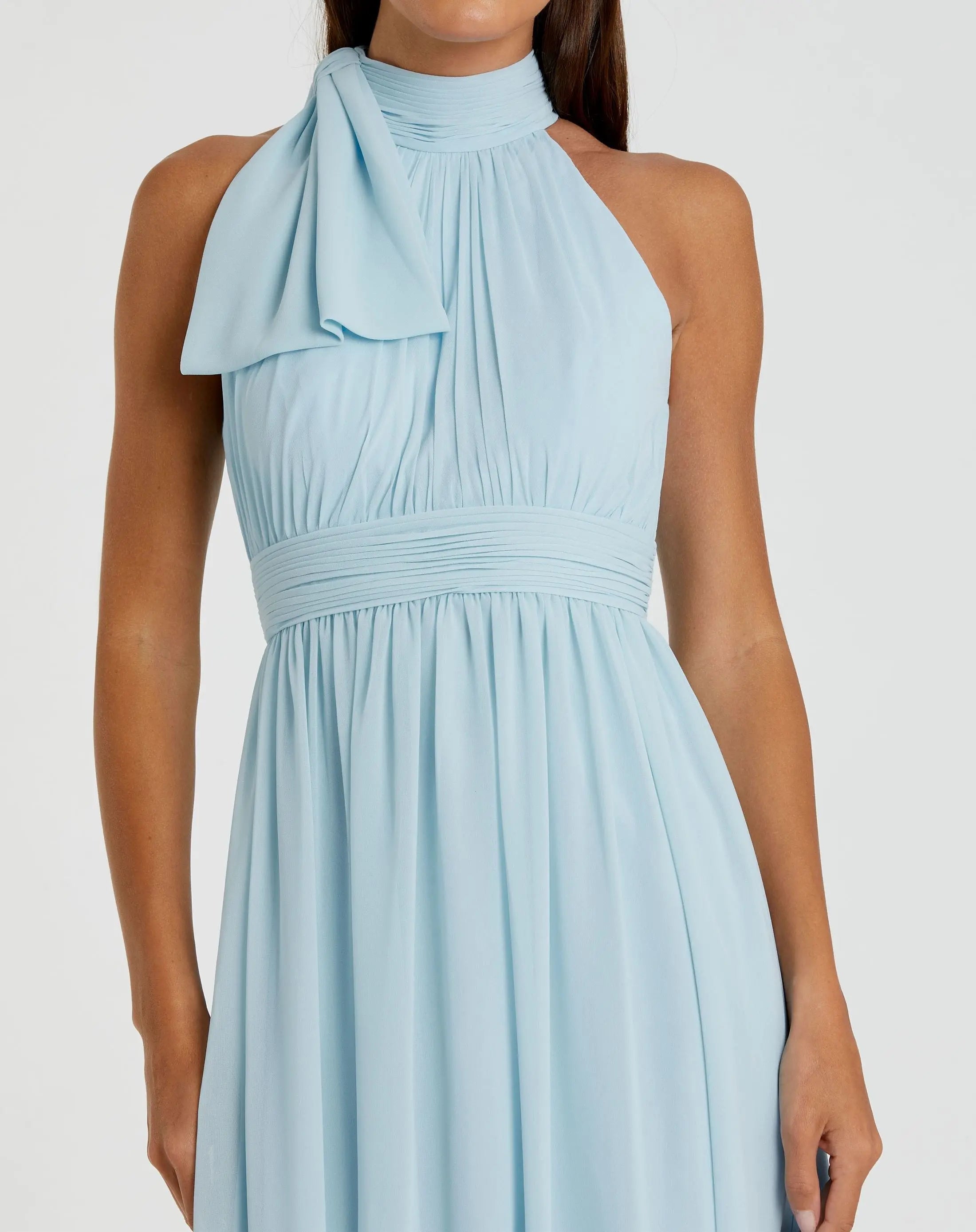 Blue High Neck Chiffon Gown