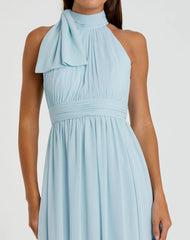 Blue High Neck Chiffon Gown