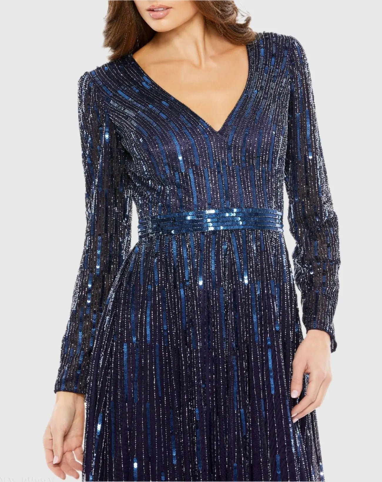 Navy Long Sleeve Tea Length Dress