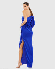 Blue One Shoulder Bishop Sleeve Gown