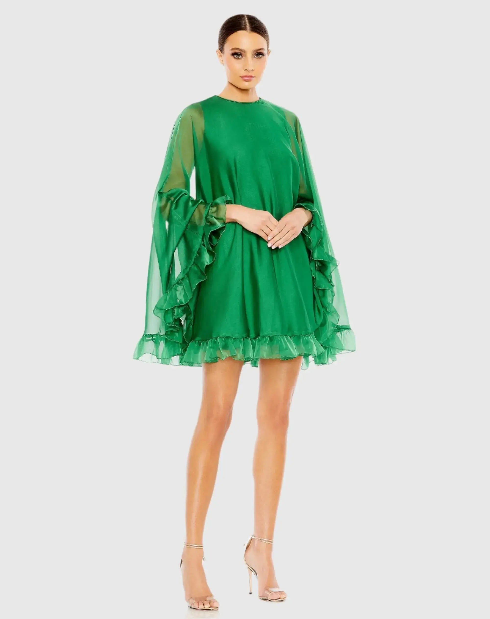 High Neck Ruffle Hem Cape Mini Dress