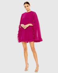 High Neck Ruffle Hem Cape Mini Dress