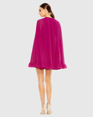 Pink High Neck Ruffle Hem Cape Mini Dress