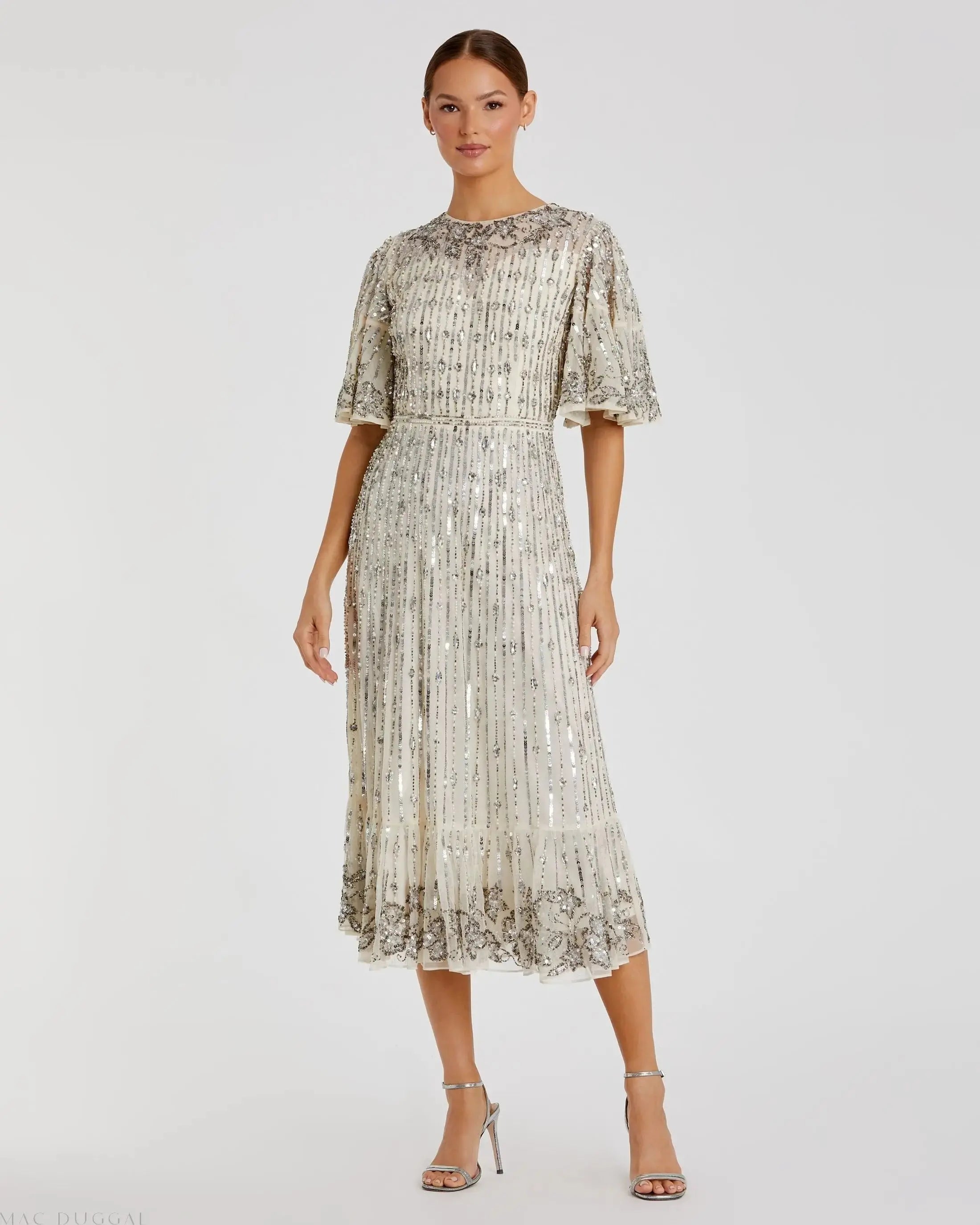 Flounce Sleeve Midi Dress