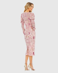 Pink Embellished Puff Sleeve High Neck Dress