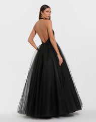 Black Halter Neck Ballgown with Rhinestone Flower