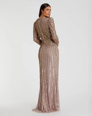 Brown Embellished Puff Sleeve Side Knot Gown