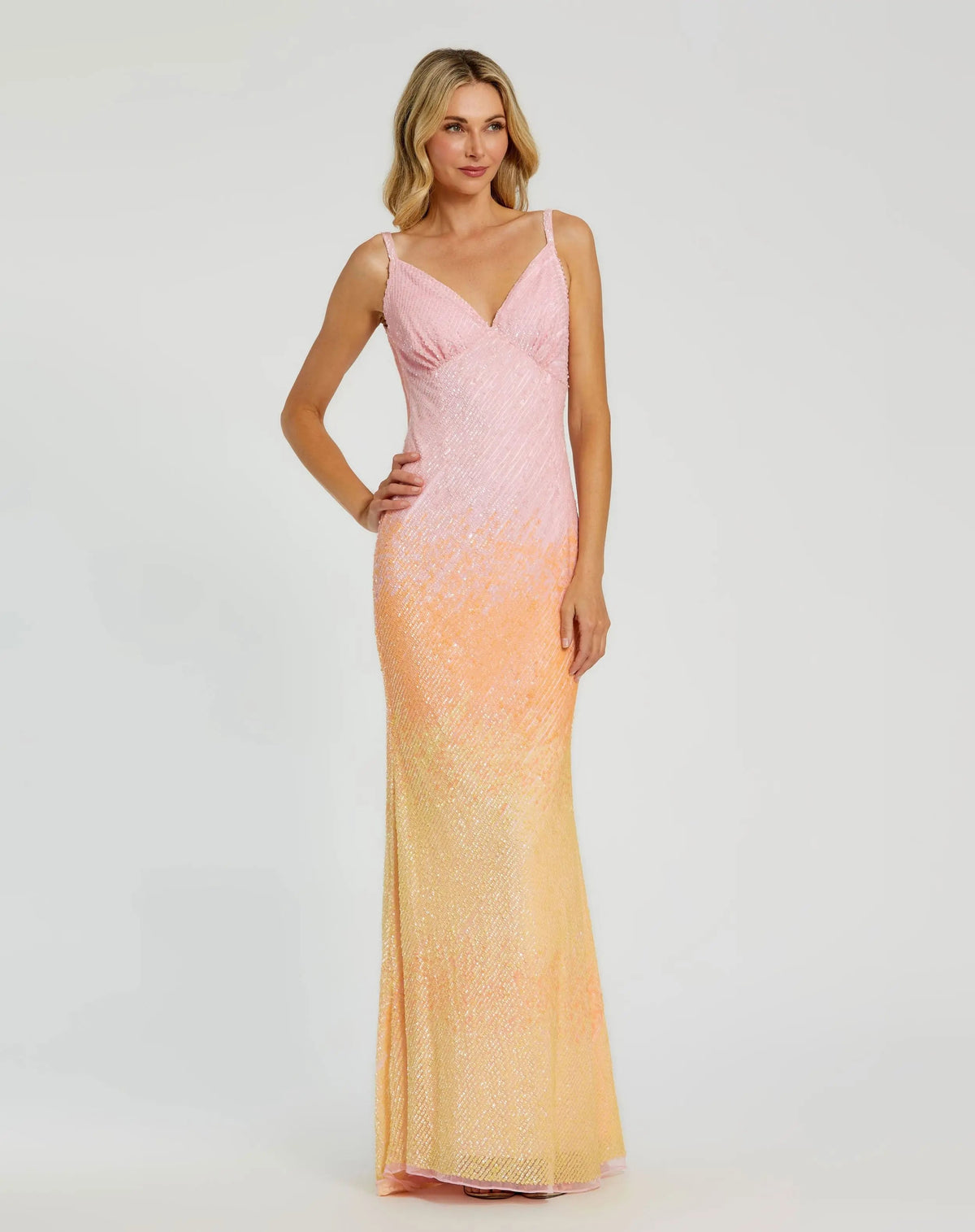 Multicolor Ombre Sequined Cami Trumpet Gown