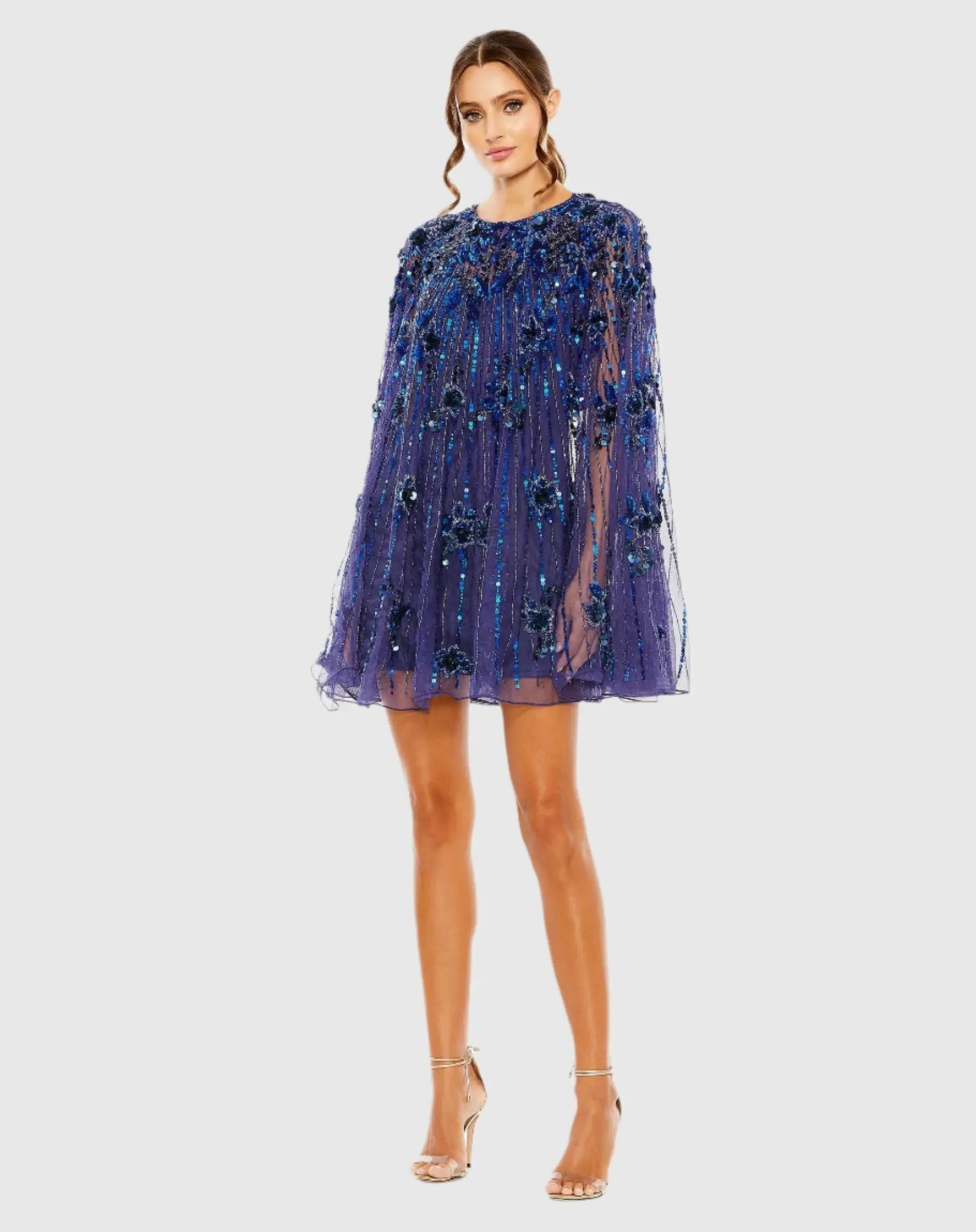 High Neck Embellished Trapeze Dress