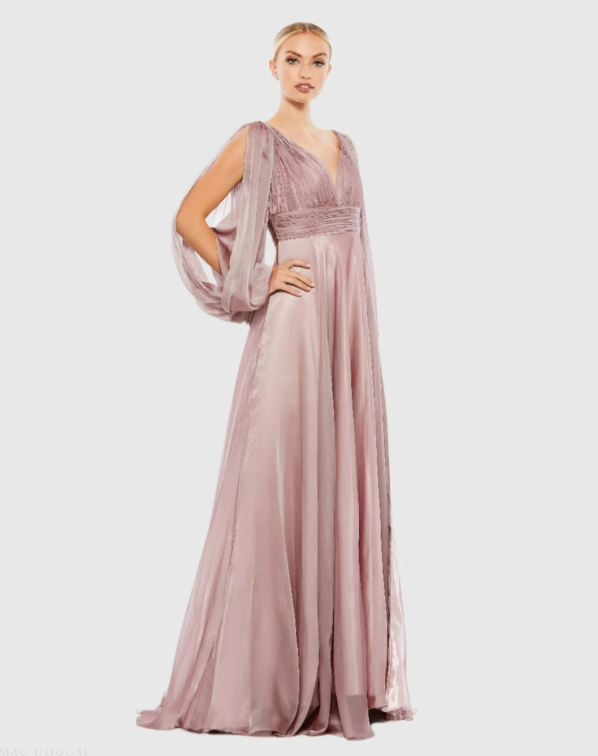 Purple Chiffon Open Sleeve A Line Gown - FINAL SALE