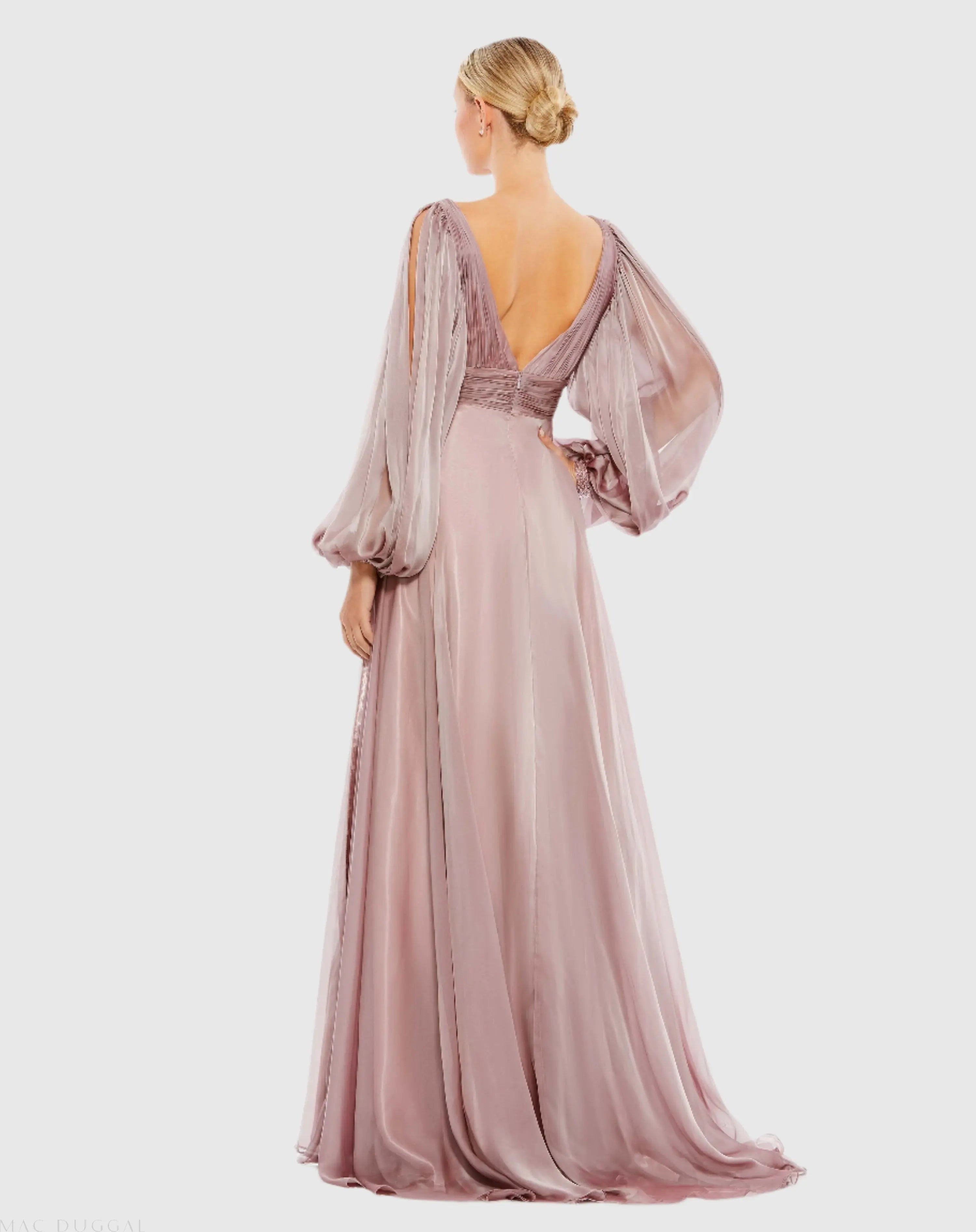 Purple Chiffon Open Sleeve A Line Gown - FINAL SALE